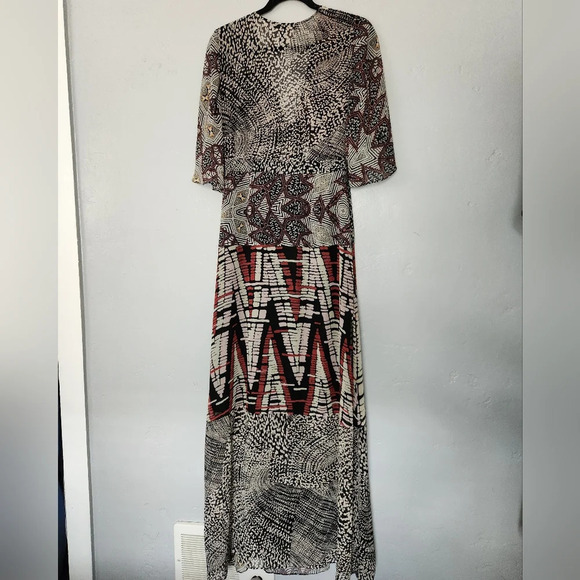 BCBG MaxAzria Abstract Patchwork Maxi Wrap Dress sz Small - Picture 3 of 11
